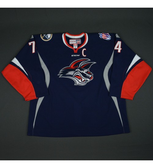 Custom ECHL 2016 Elmira Jackals 74 Nathan Oystrick Hockey Jersey Road Blue